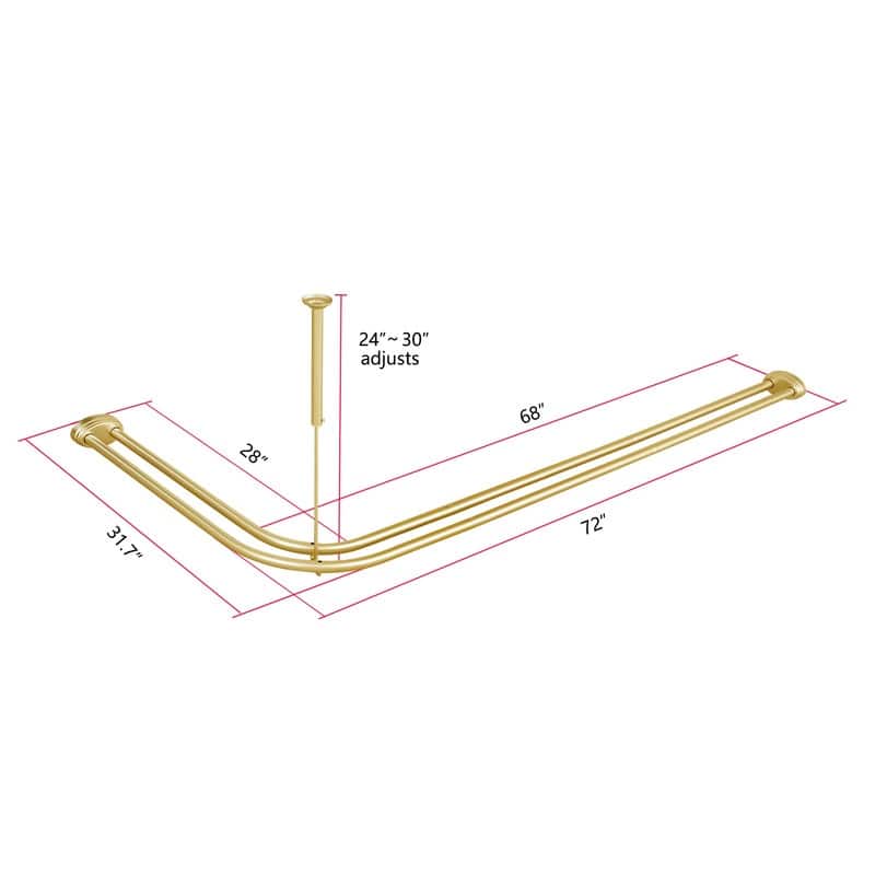 Utopia Alley Rustproof Aluminum Double L Shaped Shower Curtain Rod 72" L x 31.7" W, with 24 Shower Hooks included, Wall Mounted