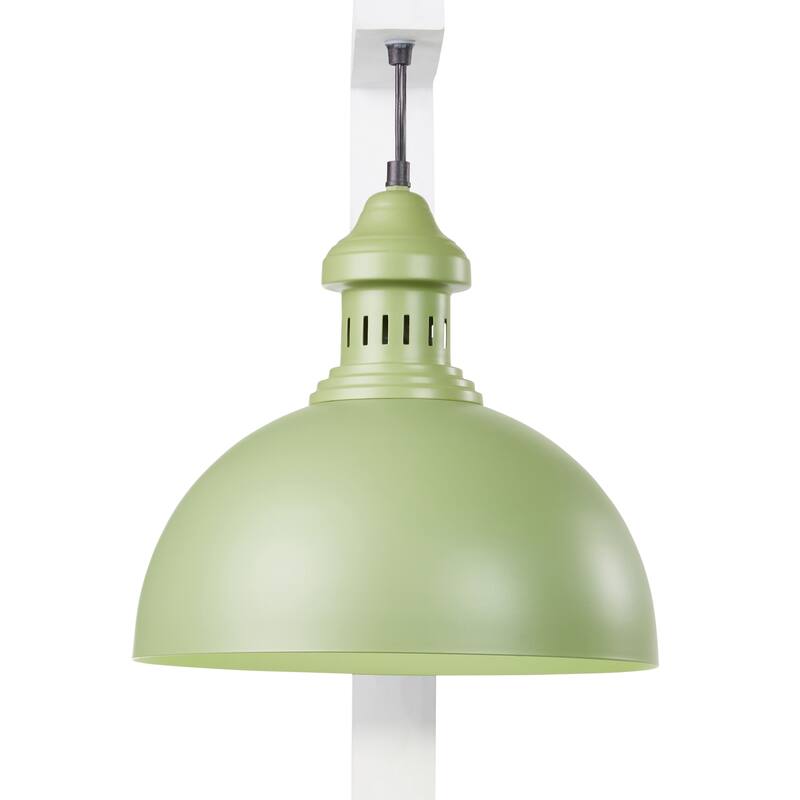 River of Goods Green Metal and White Wood Dome Shade Indoor Plug In Wall Sconce - 16" x 12" x 28.5"