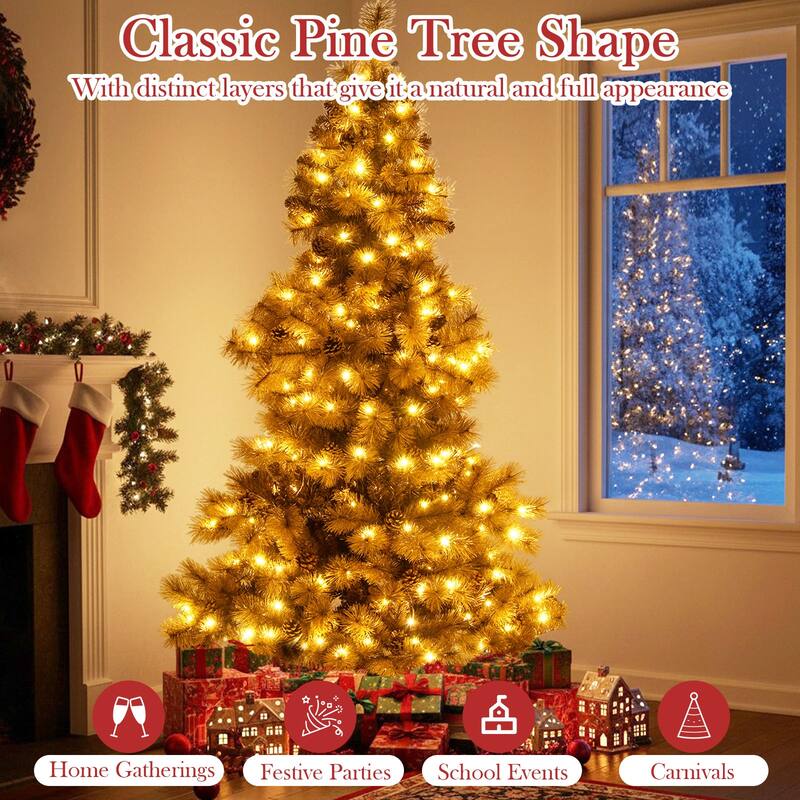 Costway 6 FT Artificial Christmas Tree with 200 LED Lights, 493 Branch - Chocolate - See Details