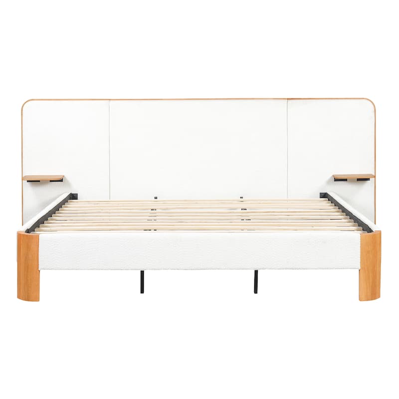 Christopher Knight Home - Modern Boucle Upholstered Platform Bed with Built-In Floating Shelves