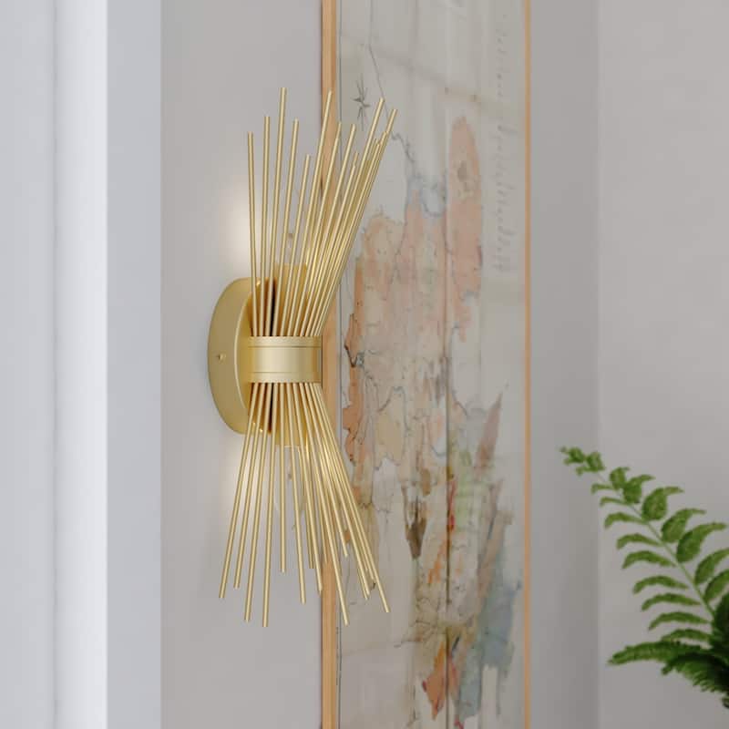 Mid-Century Wall Sconce - Dimmable Candelabra Lighting, Gold Finish, Reversible Mount, 6.5" Wide - 15.5