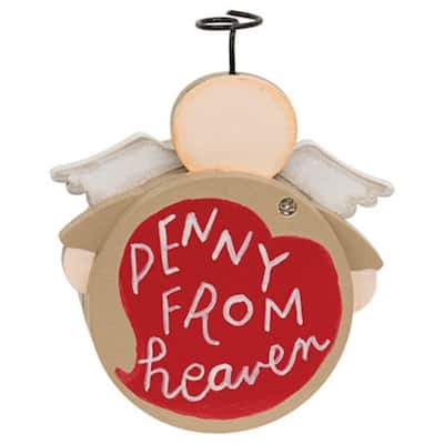 Decorative Wooden Angel Box with Red Heart Design and Sliding Magnetic Lid Small Memorial Gift - 3.5" H x 2.5" W x 1.25" D