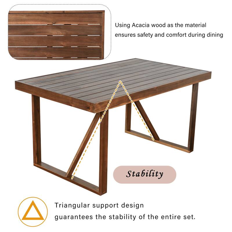 Premium Acacia Wood 6-Piece Outdoor Dining Set, Table, Bench & Chairs, Weather-Resistant Patio Furniture