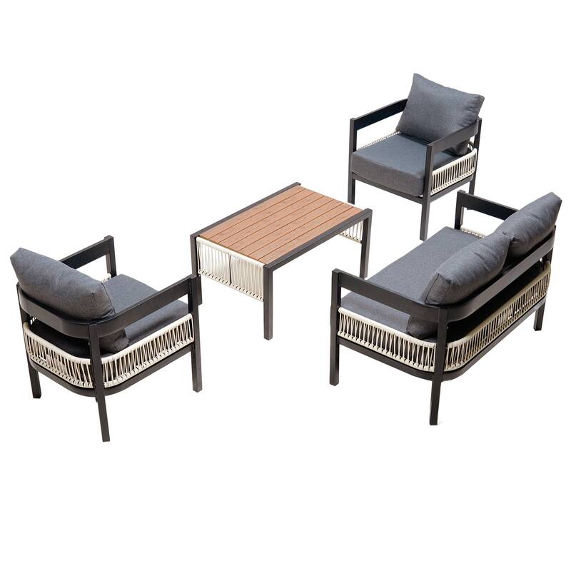 Multi-person Outdoor Iron Sofa Set with A table, Rattan Decoration, Waterproof, Rust-proof, Suitable for Garden