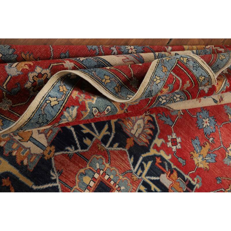 Vegetable Dye Heriz Oriental Rug Hand-Knotted Traditional Wool Carpet - 9'1" x 12'0"