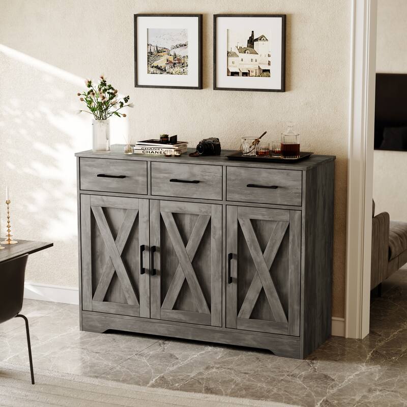 Traditional 42.4" Wide 3 Drawer Sideboard Storage Cabinet