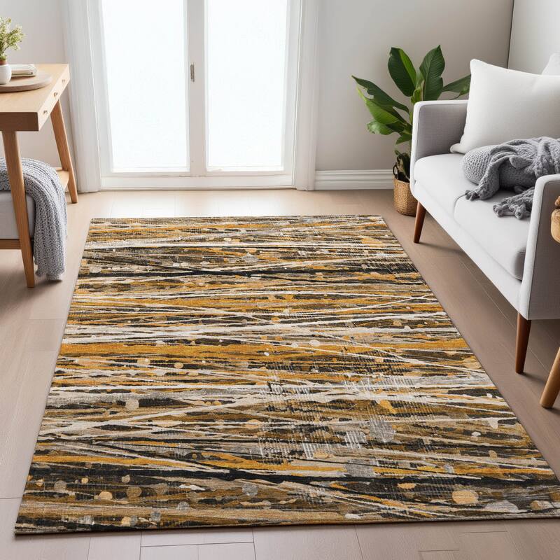 Machine Washable Indoor/Outdoor Abstract Stripes Chantille Rug