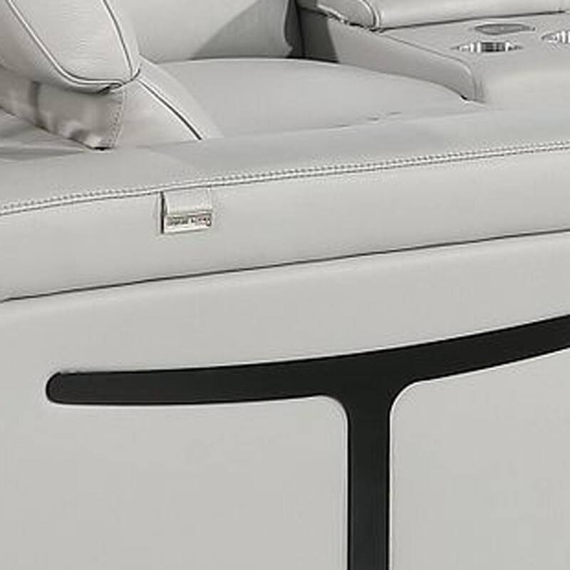 HomeRoots Light Gray Italian Leather Power Reclining U Shaped Eight Piece Corner Sectional With Console
