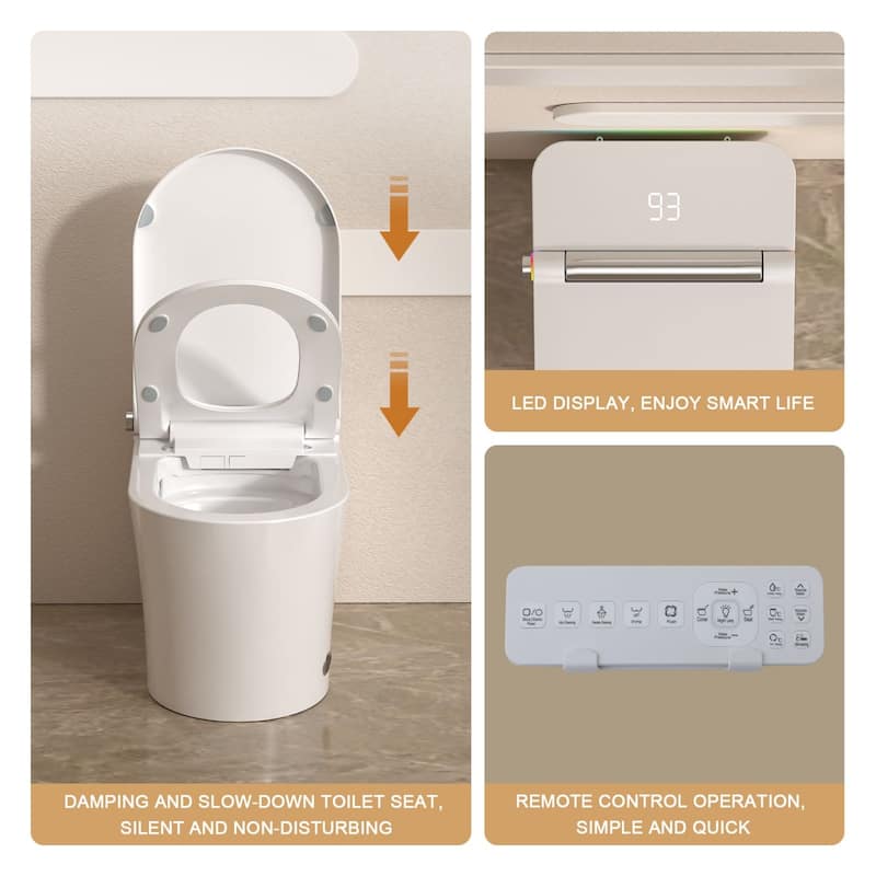1-Piece 1.28 GPF Auto Single Flush Elongated Bidet Toilet Smart Toilet in White