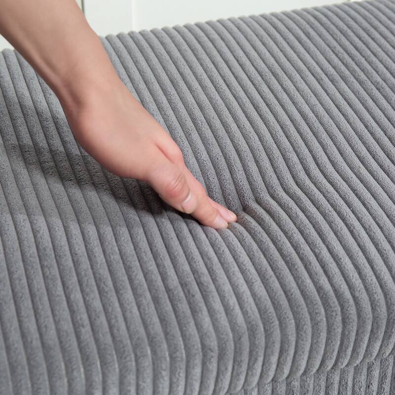 Storage Bench Corduroy Upholstered Hidden Compartment Steel Frame for Bedroom Living Room