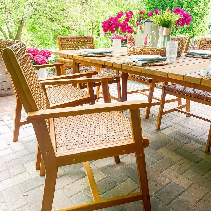 MAISON ARTS 5/7/9-Piece Acacia Wood Outdoor Dining Set, Teak Wooden Table & Dining Chairs with Wicker Seat and Back