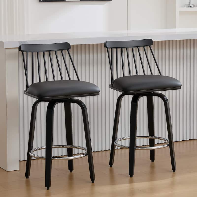 Mid-century Spindle Back Swivel Counter Height Bar Stools - 37.2"H x 18.9"W x 18.9"D
