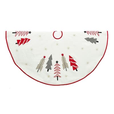 Kurt Adler 50-Inch Ivory, Green and Red Tree Embroidered Tree Skirt