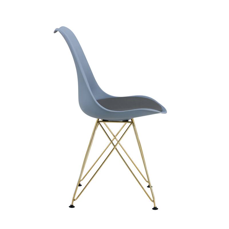 Modern Dining Chairs with Shell Lounge Plastic Seats and Gold Steel Legs, for Kitchen Living Room, Set of 4, Gray