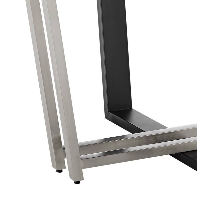 Leyne 48 Inch Round Dining Table, Stainless Steel, Black Iron, Walnut Veneer - Walnut Brown, Black, Silver