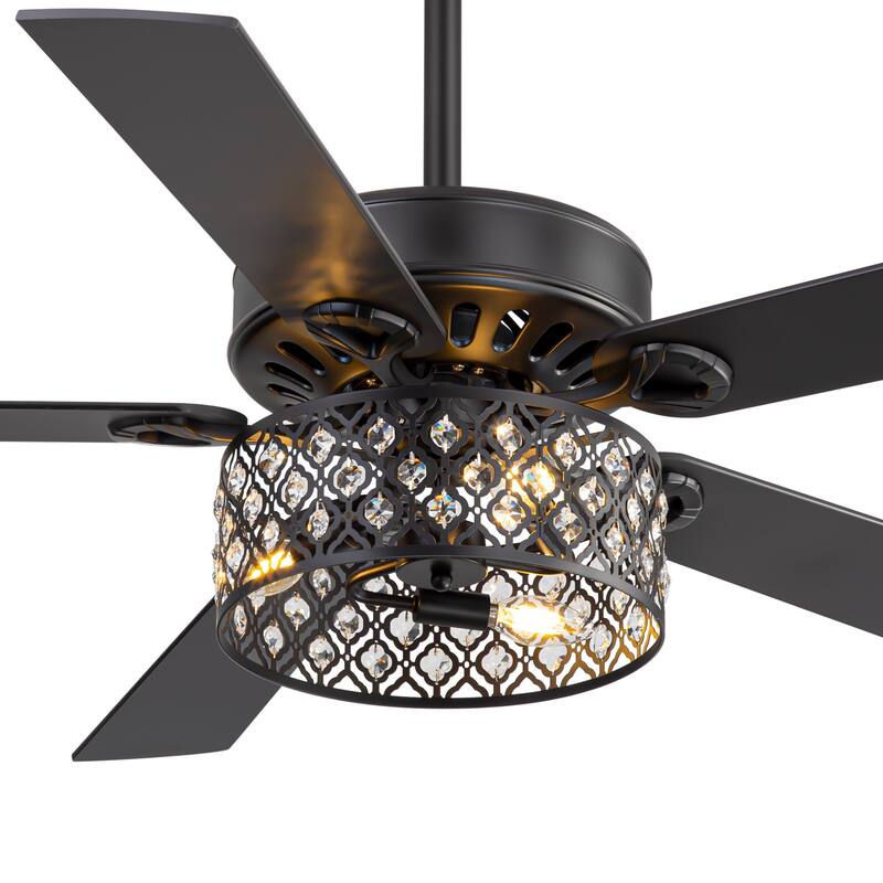 52-inch Reversible 5-Blade Crystal Ceiling Fan with Light and Remote