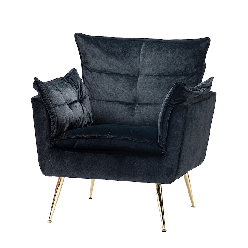 1ida Modern Velvet Tufted Padded Cushion Armchair with Golden Metal Legs by HULALA HOME