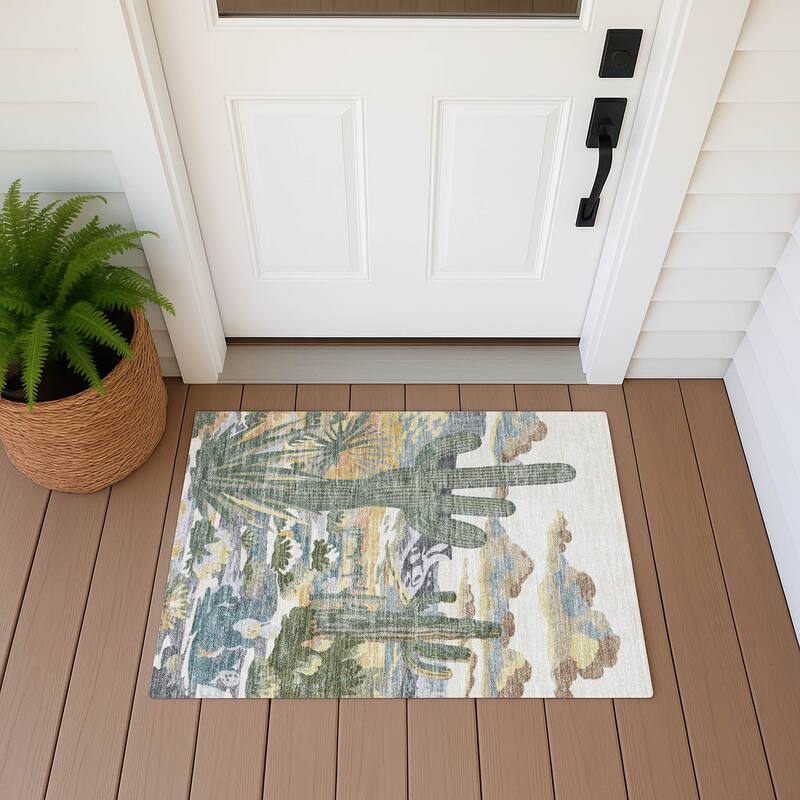 Machine Washable Indoor/ Outdoor Southwestern Mesa Chantille Rug - Beige - 1'8" x 2'6"