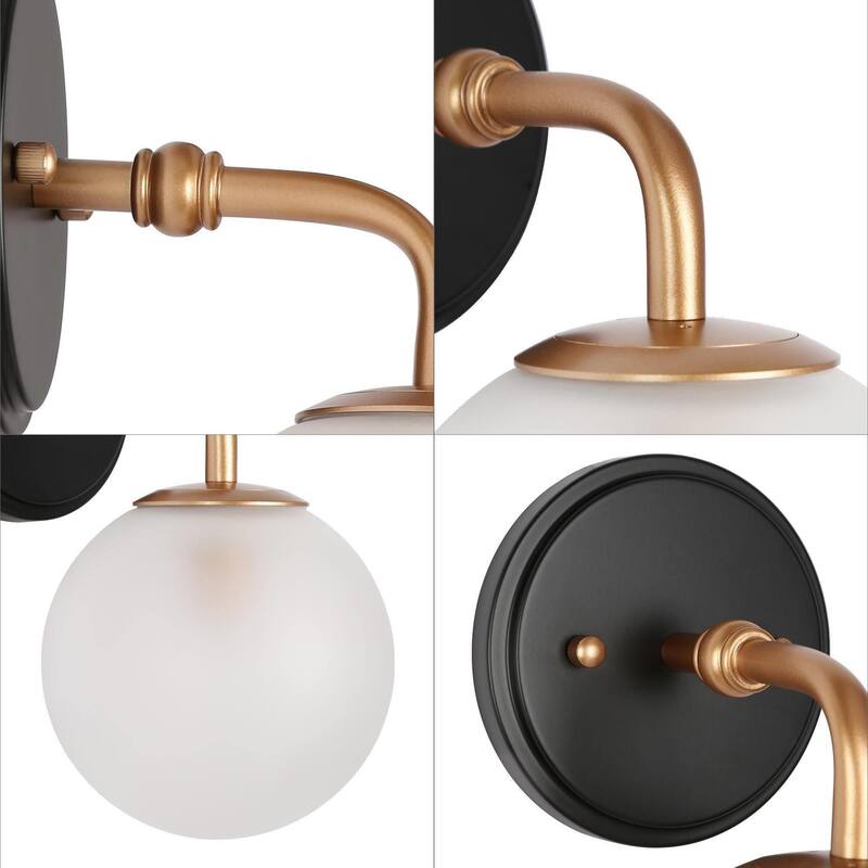 Malryn Modern 1-Light Glass Bathroom Vanity Light Gold Black Wall Sconce