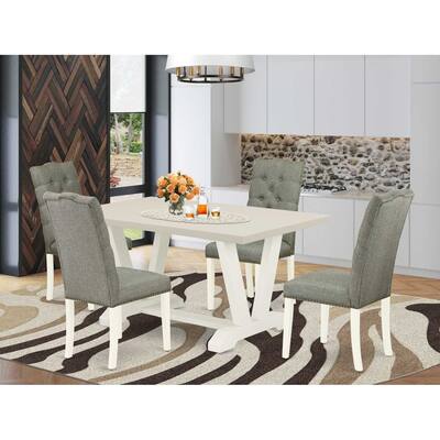 HomeStock 5-Piece Rectangle Natural Oak Finish Solid Wood Top Dining Table with 4 Parson Chair with Lattice Back