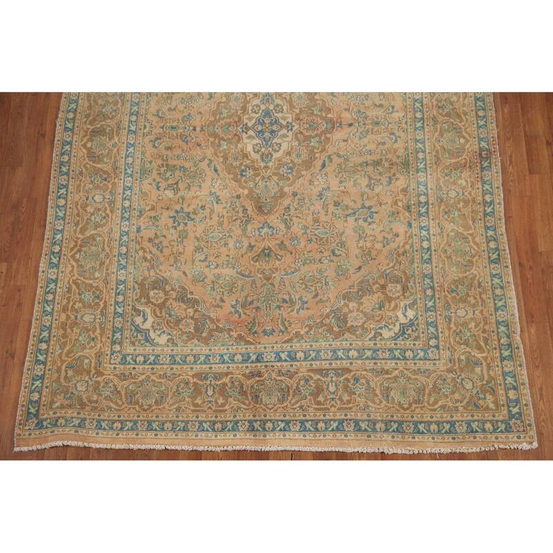 Hand Knotted Oriental 100% Wool Carpet Traditional Floral Oranges & Rust Mashad Area Rug - 9' 6'' X 6' 3''