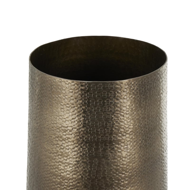 Aluminum Metal Geometric Textured Wide Floor Vase with Elevated Base - Brass - Roche River Decor