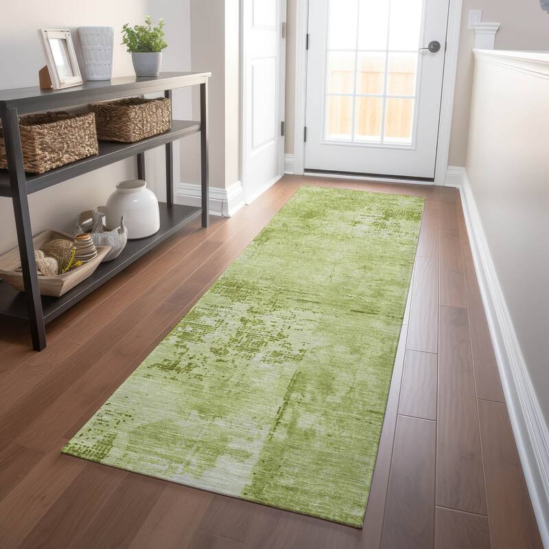 Machine Washable Indoor/ Outdoor Abstract Modern Chantille Rug - Lime - 2'3" x 7'6"