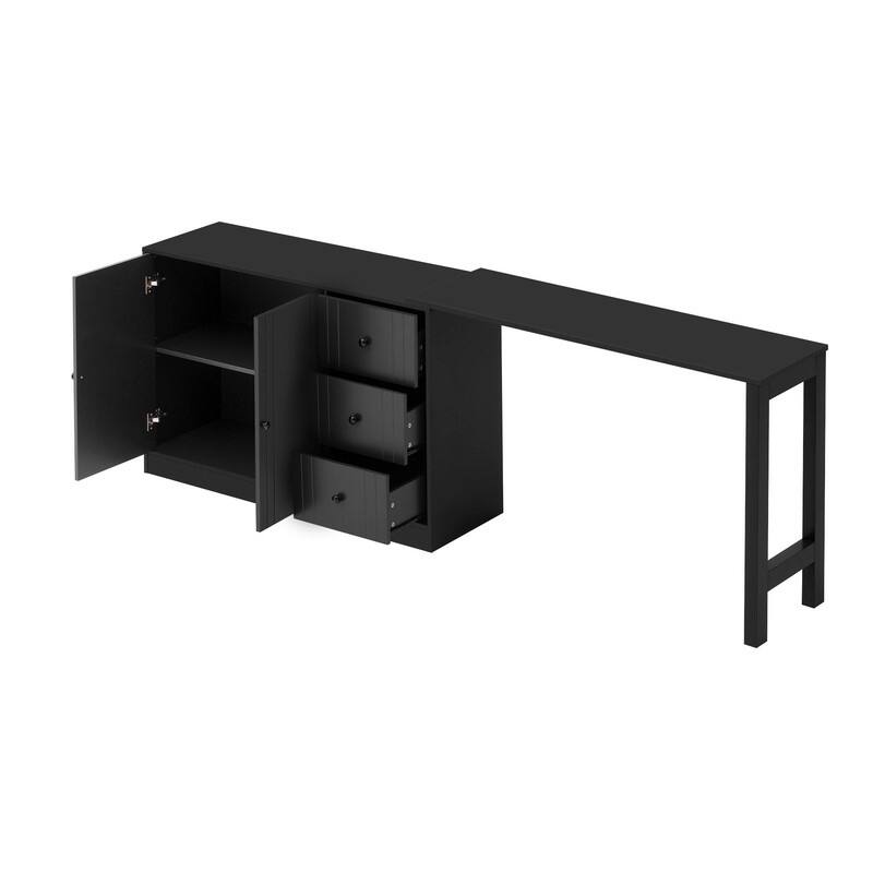 Multifunctional 89.7" Wooden Sideboard with Extendable Table and Storage for Living Room Organization