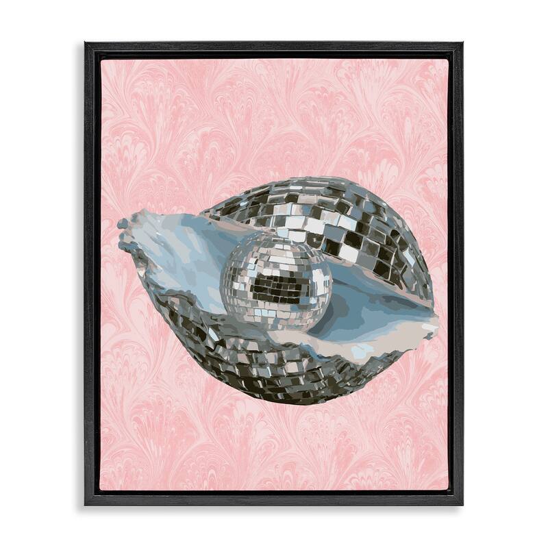 Stupell Disco Oyster on Pink Framed Floater Canvas Wall Art Design By Lil' Rue - 17 x 21 - Black