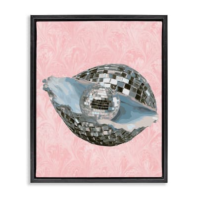 Stupell Disco Oyster on Pink Framed Floater Canvas Wall Art Design By Lil' Rue