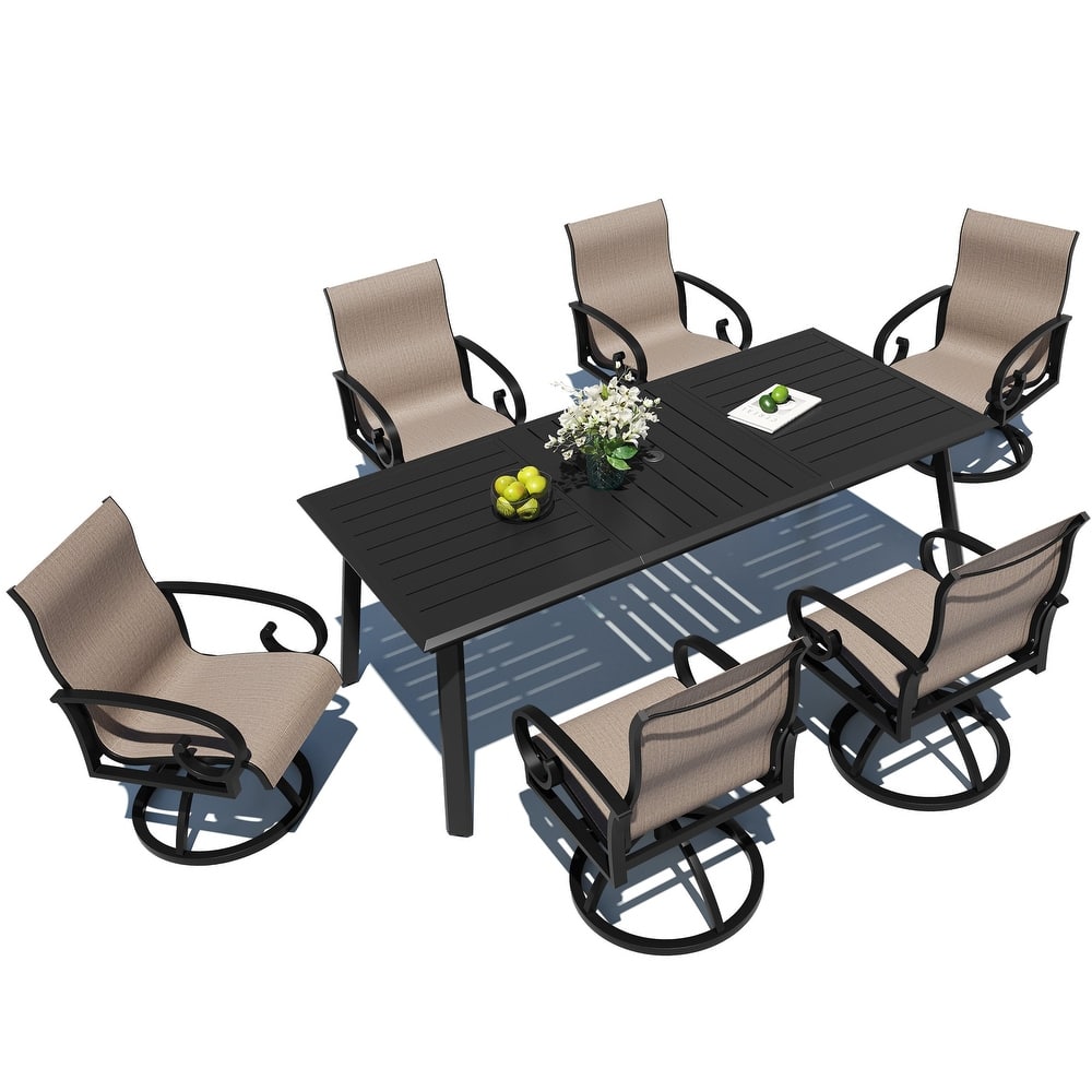 7/9/11-Piece Outdoor All-Weather Aluminum Patio Dining Set Sunbrella Swivel Chair and Dining Table with Umbrella Hole