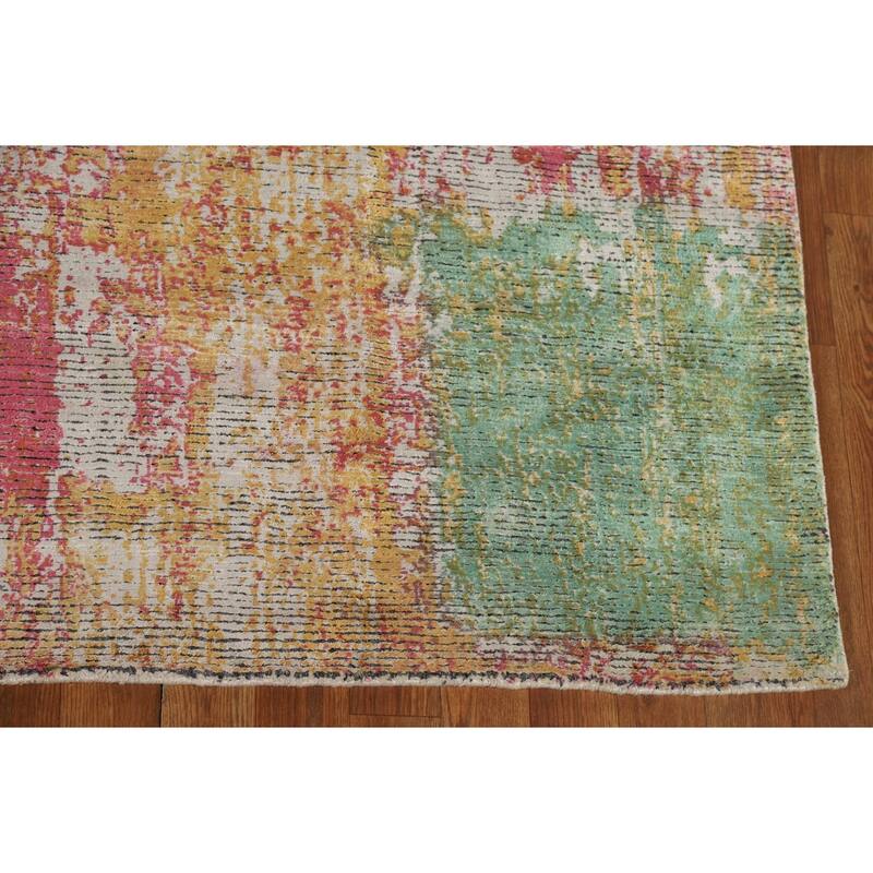 Contemporary Colorful Abstract Indian Area Rug Handmade Wool Carpet - 6'6"x 8'6"