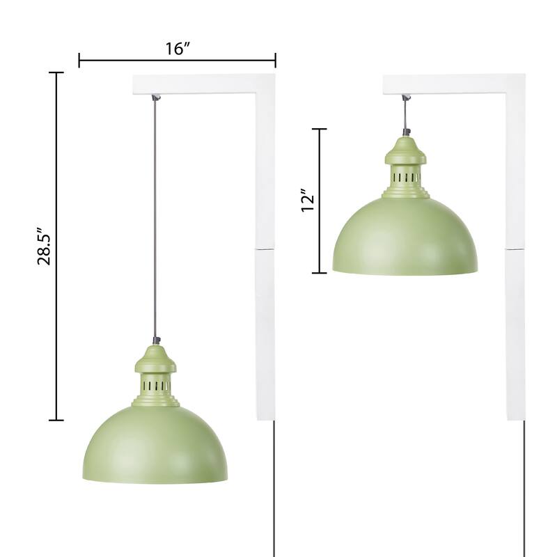 River of Goods Green Metal and White Wood Dome Shade Indoor Plug In Wall Sconce - 16" x 12" x 28.5"