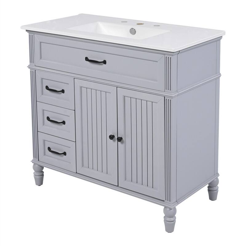 36" Bathroom Vanity with Ceramic Sink Combo, Freestanding Bathroom Storage Cabinet with 2 Storage Drawers and 2 Doors