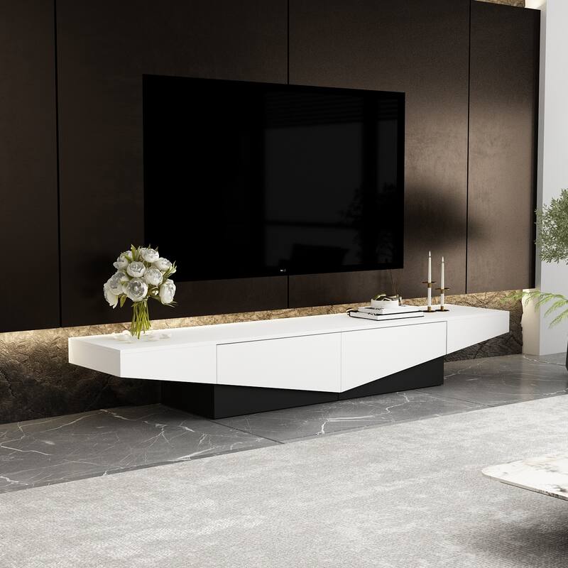 Black&White color scheme TV Cabinet,Entertainment center with 2Drawers - 78.7"W
