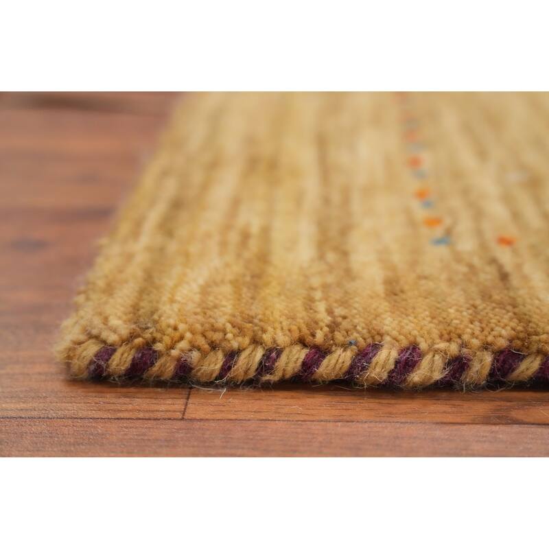 Hand Knotted Oriental 100% Wool Carpet Tribal Animal Pictorial Yellow & Gold Gabbeh Area Rug - 4' 0'' X 2' 0''