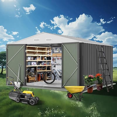 Outdoor Metal Storage Shed with Lockable Doors and Sloping Roof