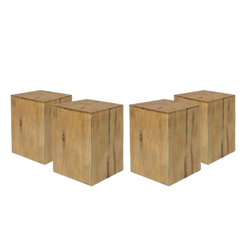 Distressed Wood-Effect End Table • Square Column Design in Multi-Height Set • Weather-Resistant for Indoor & Outdoor Decor