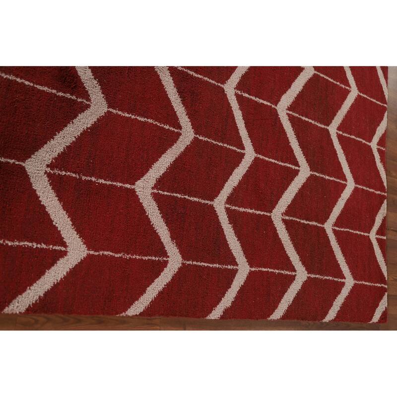 Hand Knotted Oriental 100% Wool Carpet Modern All-Over Red Gabbeh Area Rug - 7' 11'' X 5' 4''