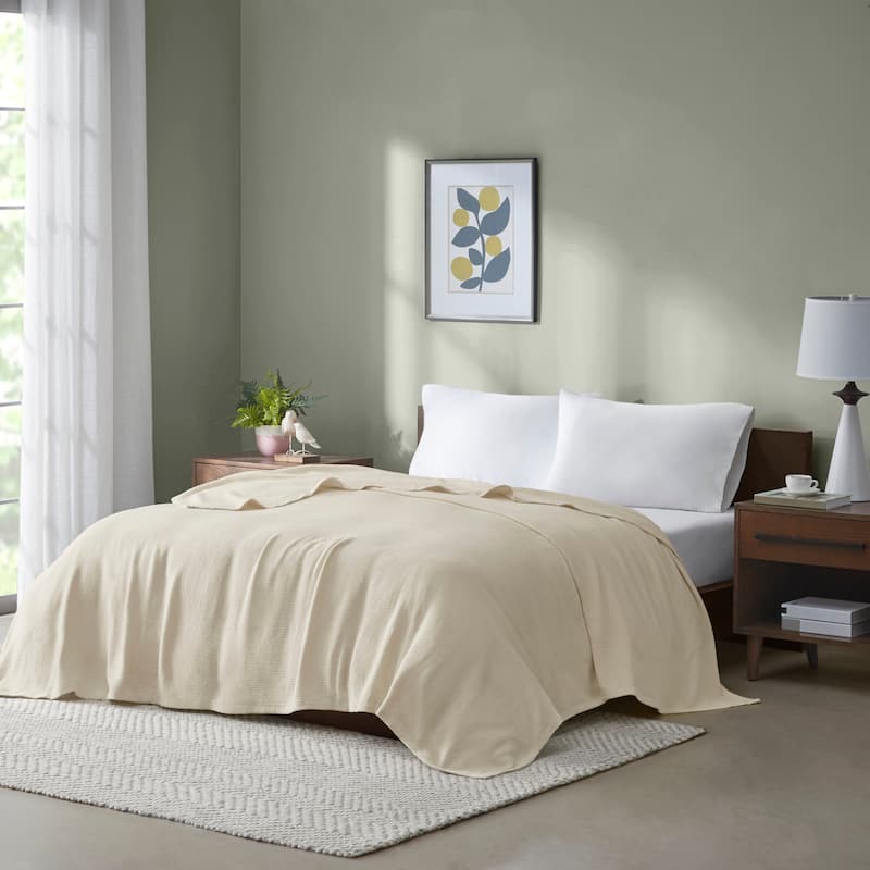 Madison Park Freshspun Basketweave Cotton Blanket - Twin - Natural