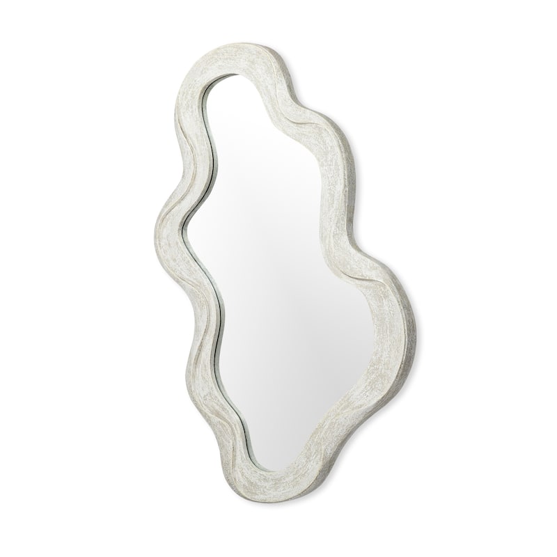 Glitzhome 31.75"H Washed White Fall Wood Frame Wavy Wall Mounted Mirror - 31.75"H x 19.75"L