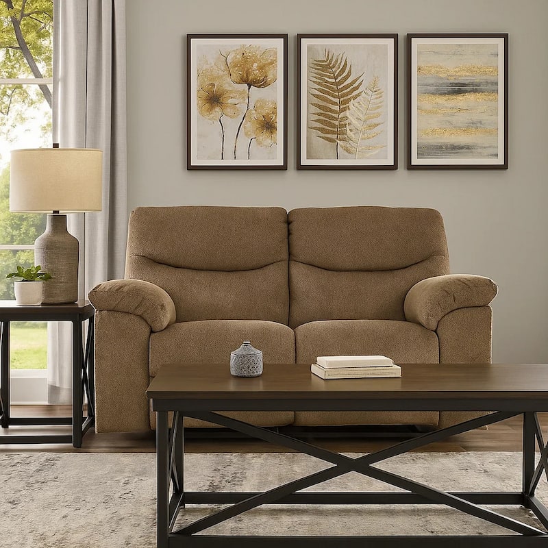 Tul 70 Inch Manual Recliner Loveseat, Soft Cushioned, Beige Brown Polyester