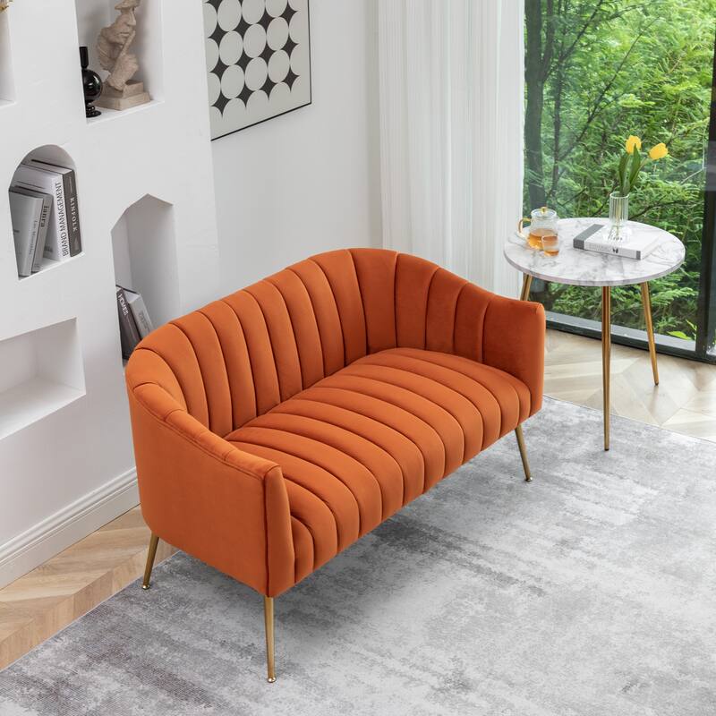 SEYNAR Modern Glam Comfy 50" Metal Legs Curved Sofa 2 Seaters Loveseat with Tufted Back