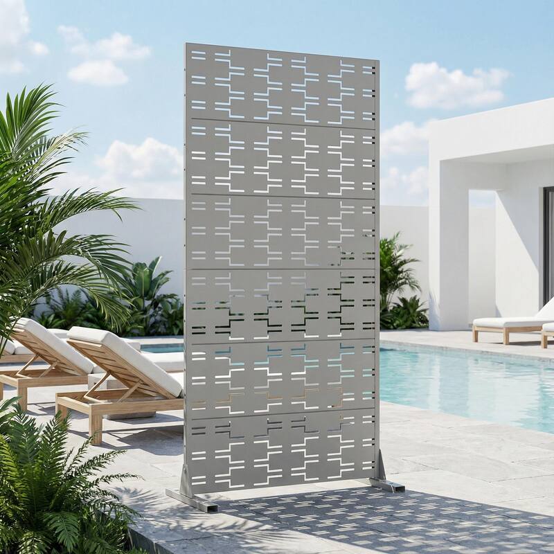 72" H×47"W Dovelina Black Outdoor Freestanding Metal Privacy Screen Decorative Garden Fence - Grey - 72"x35"
