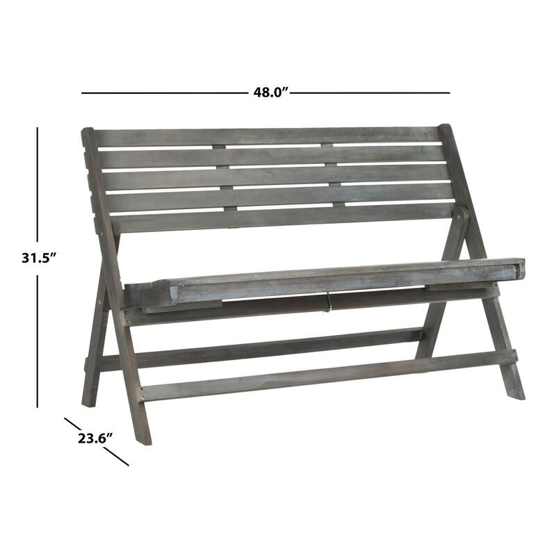 SAFAVIEH Outdoor Sherilyn Ash Grey Folding Bench - 48Wx24Dx32H