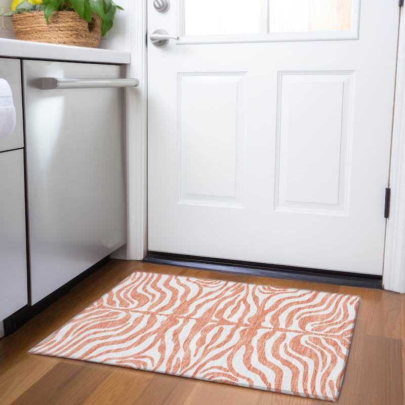 Premium Washable Super Soft Zebra Print Mayfield Rug - Coral - 1'8" x 2'6"