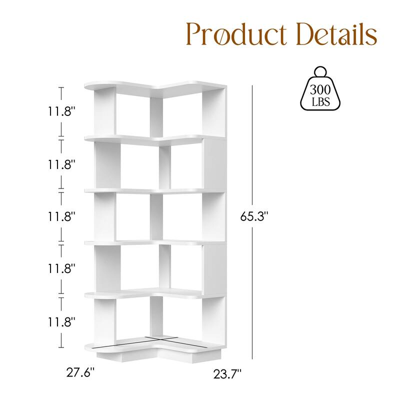 5-Tier Corner Bookshelf,L-Shaped Bookcase Freestanding Storage Shelf & Display Stand for Living Room, Office, Bedroom
