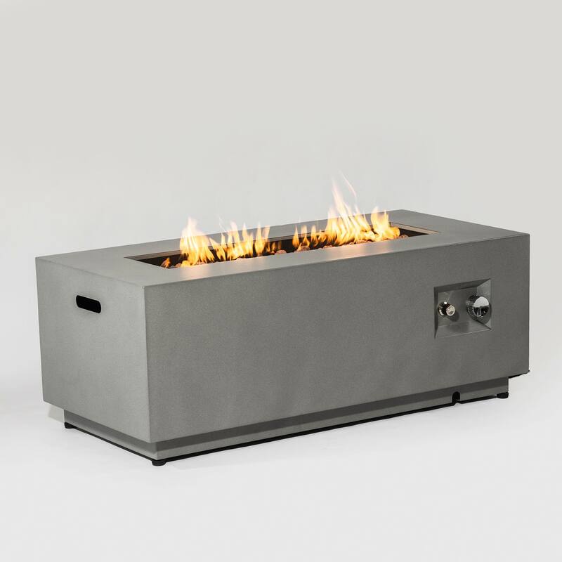 GDFStudio - Mason Combo Outdoor Rectangular Propane Fire Table with Wind Guard and External Tank Holder