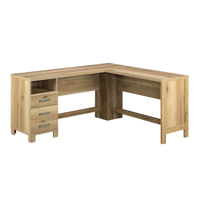 Wood L-Shaped Desk with Small Drawer, Brown
