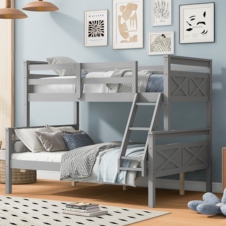 Twin Over Full Bunk Bed with Ladder and Safety Guardrail, Convertible Design in Gray, Ideal for Bedrooms